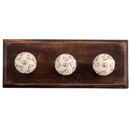 Cream Calla Lily Brown Etched Ceramic Wooden Hooks